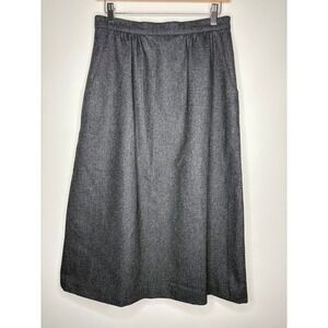 L.L.Bean Womens Wool Midi Skirt Gray A-Line Lined Made USA Pockets Size 12